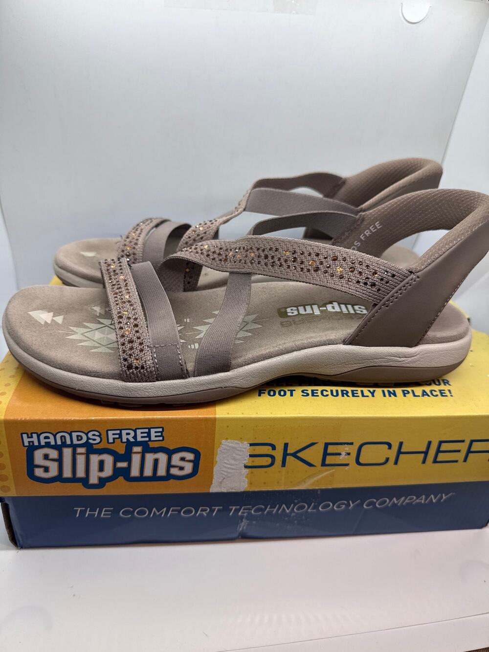 Skechers Womens Summer Sparkle Sandals Size 11 Natural Reggae Slim